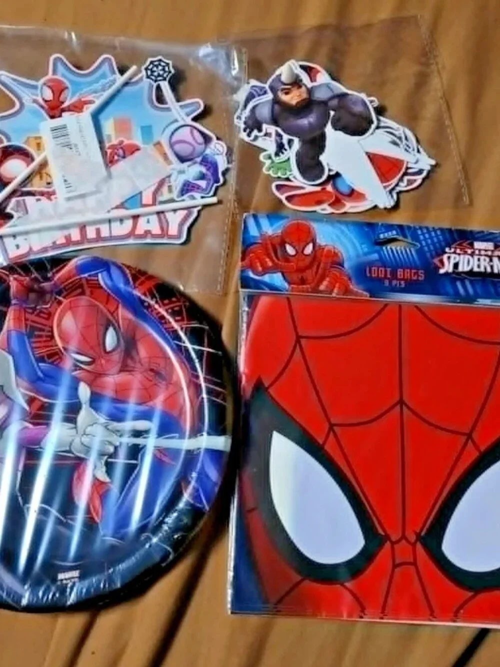 new SPIDER MAN BIRTHDAY PARTY SUPPLIES LOT bags plates cake&cupcake toppers